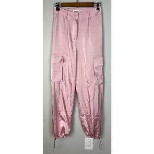 superdown Pink Satin Cargo Pants Size XS Drawstring Hem Pockets Streetwear Women